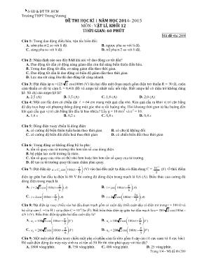 Đề 2 thi học kì 1 năm học 2014 - 2015 môn  Vật lí, khối 12 thời gian 60 phút Trường THPT Trưng Vương